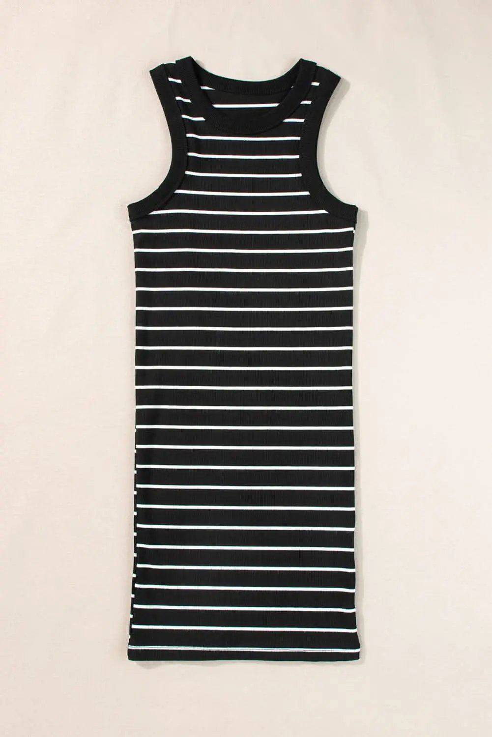 Black Stripe Ribbed Knit Tank Mini Dress - Love Salve